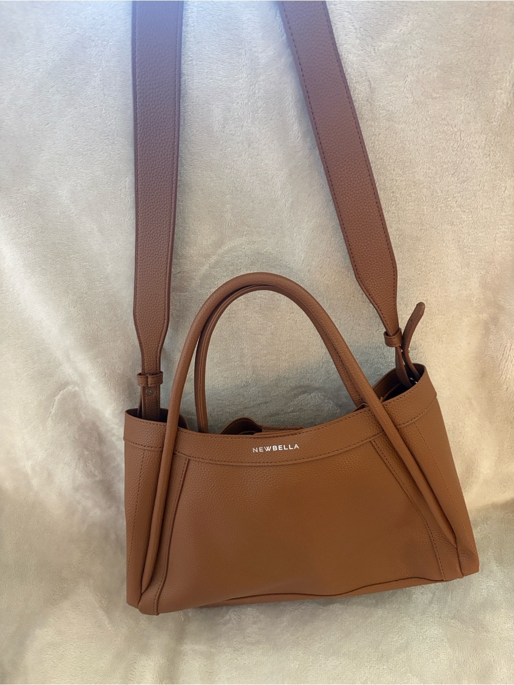 Newbella Brown Shoulder Bag with Top Handles and Wide Strap